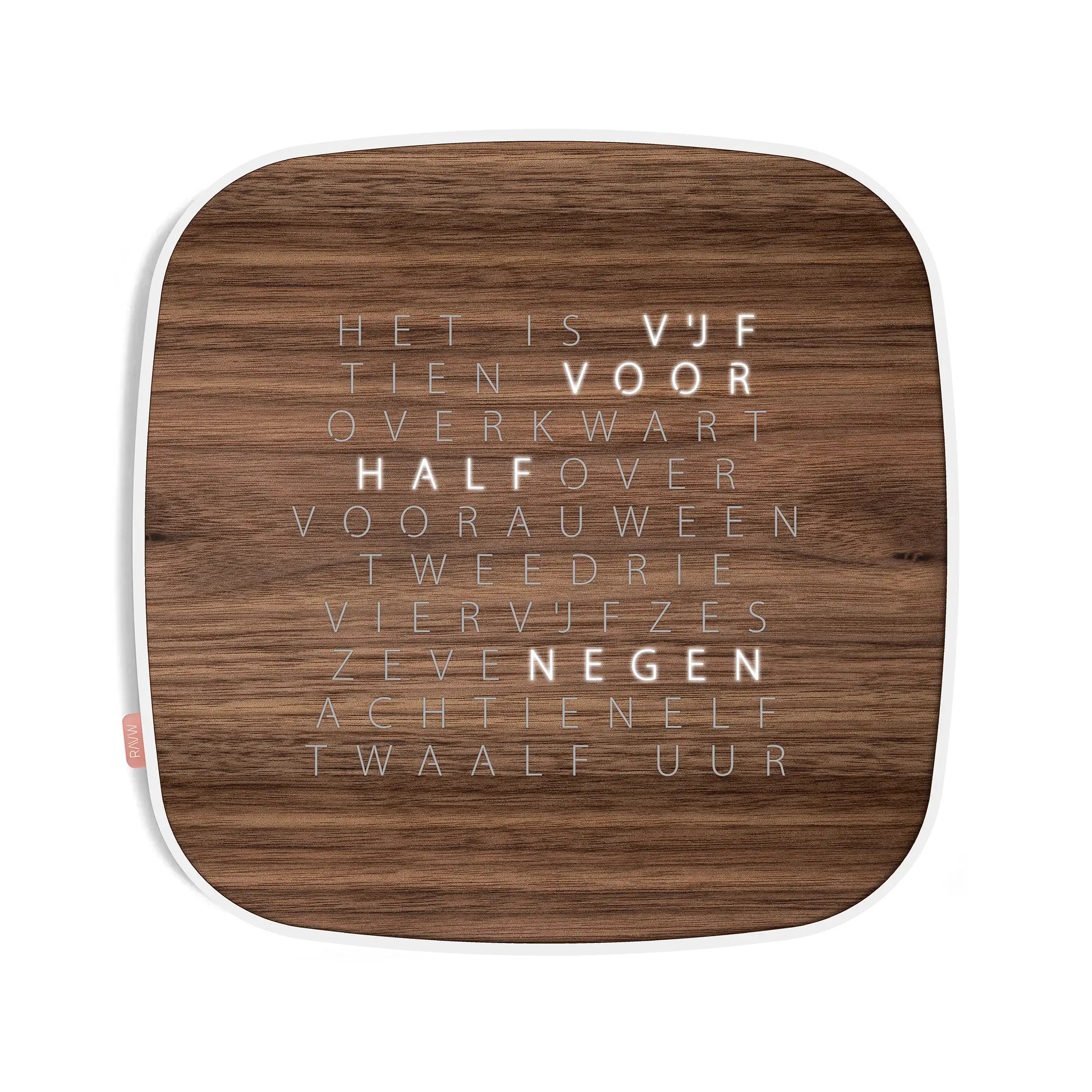 RAUW P'uur woordklok van walnoot hout